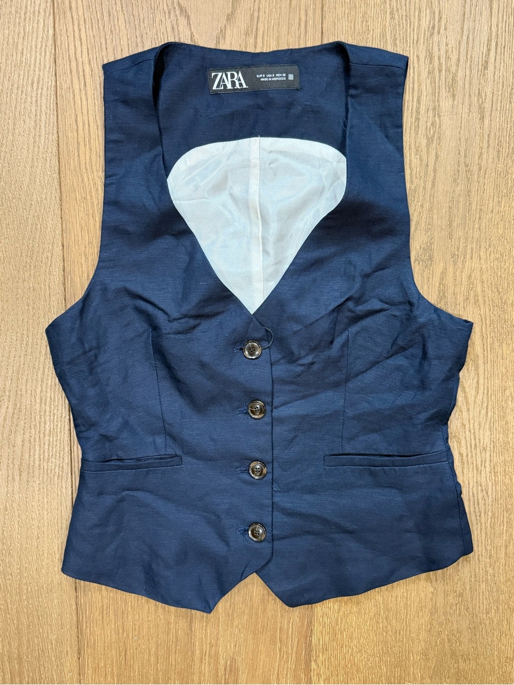 Zara Navy Blue Tailored Waistcoat Button-Front Vest – Size S